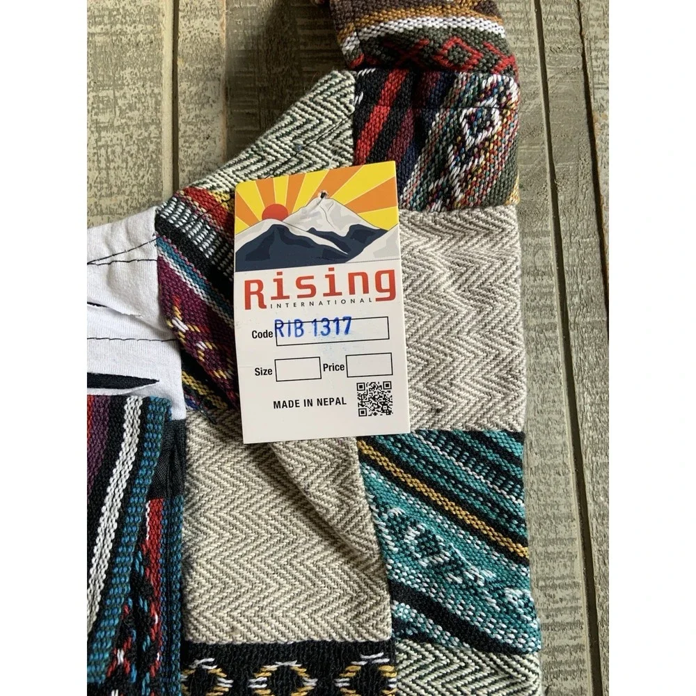 Rising International Patchwork Hobo Boho Bag Embroidered Cotton Nepal New NWT